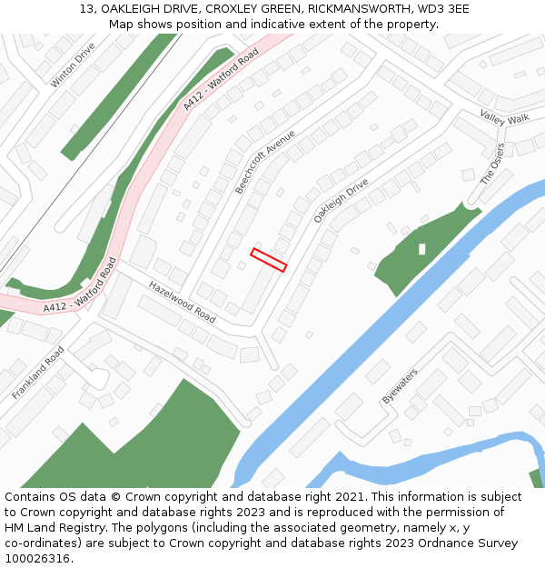 13, OAKLEIGH DRIVE, CROXLEY GREEN, RICKMANSWORTH, WD3 3EE: Location map and indicative extent of plot