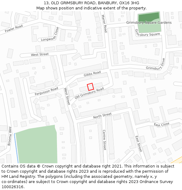 13, OLD GRIMSBURY ROAD, BANBURY, OX16 3HG: Location map and indicative extent of plot