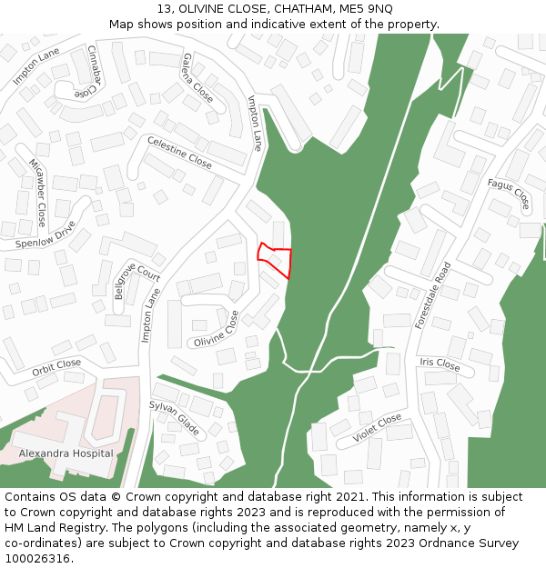 13, OLIVINE CLOSE, CHATHAM, ME5 9NQ: Location map and indicative extent of plot
