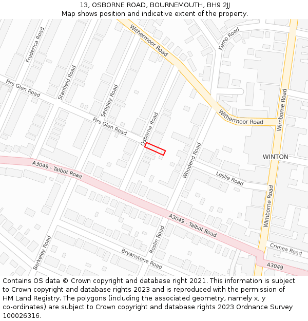13, OSBORNE ROAD, BOURNEMOUTH, BH9 2JJ: Location map and indicative extent of plot