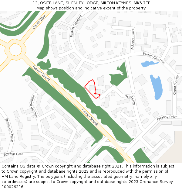 13, OSIER LANE, SHENLEY LODGE, MILTON KEYNES, MK5 7EP: Location map and indicative extent of plot
