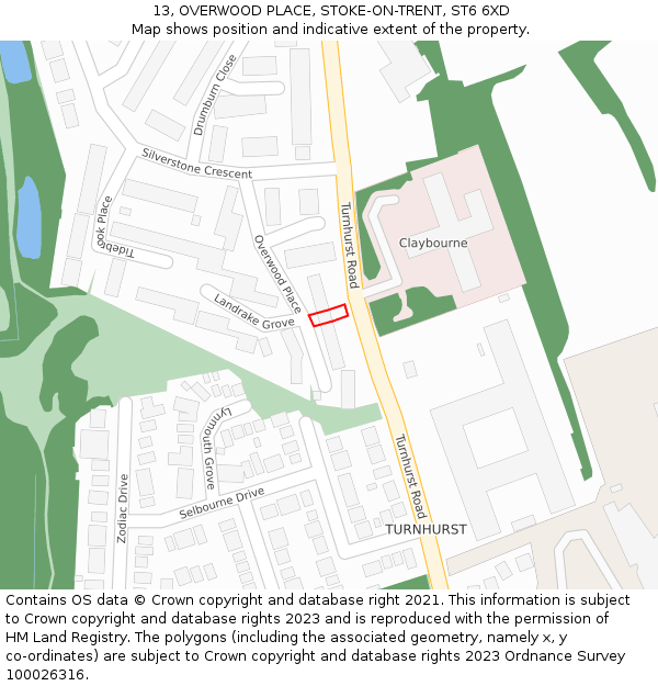 13, OVERWOOD PLACE, STOKE-ON-TRENT, ST6 6XD: Location map and indicative extent of plot