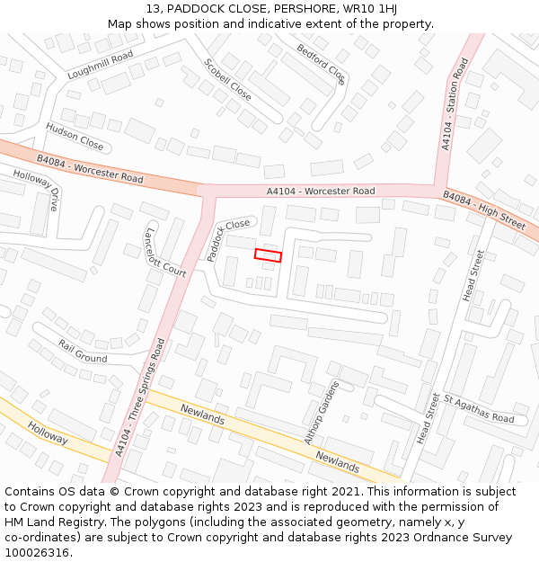 13, PADDOCK CLOSE, PERSHORE, WR10 1HJ: Location map and indicative extent of plot