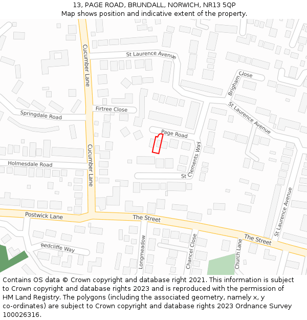 13, PAGE ROAD, BRUNDALL, NORWICH, NR13 5QP: Location map and indicative extent of plot