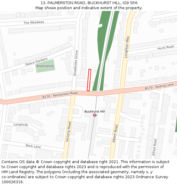 13, PALMERSTON ROAD, BUCKHURST HILL, IG9 5PA: Location map and indicative extent of plot