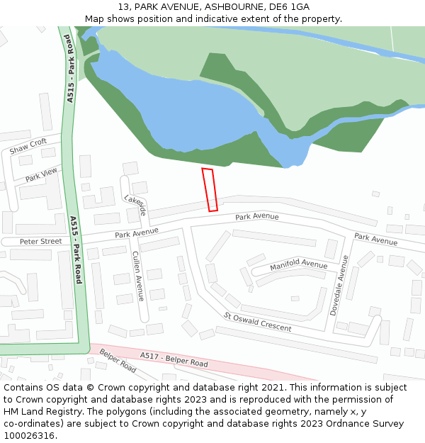 13, PARK AVENUE, ASHBOURNE, DE6 1GA: Location map and indicative extent of plot