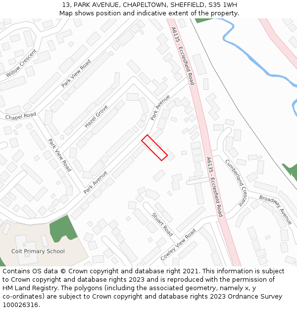 13, PARK AVENUE, CHAPELTOWN, SHEFFIELD, S35 1WH: Location map and indicative extent of plot