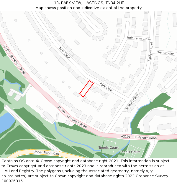 13, PARK VIEW, HASTINGS, TN34 2HE: Location map and indicative extent of plot
