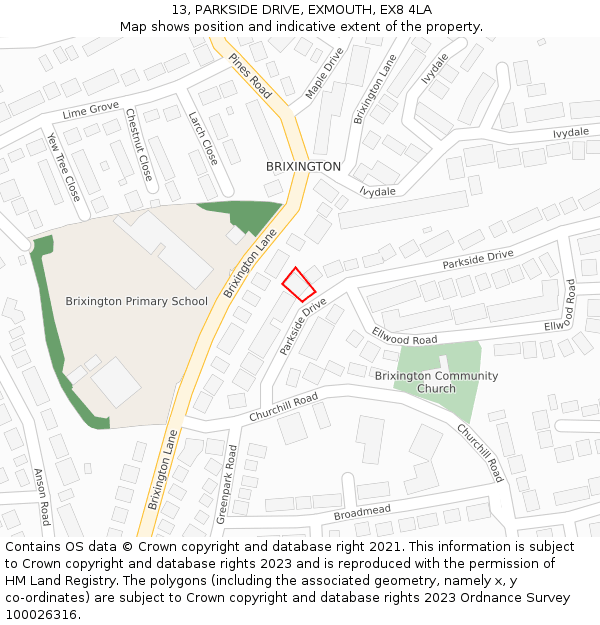 13, PARKSIDE DRIVE, EXMOUTH, EX8 4LA: Location map and indicative extent of plot