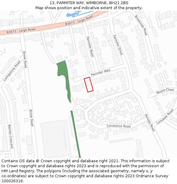 13, PARMITER WAY, WIMBORNE, BH21 2BS: Location map and indicative extent of plot