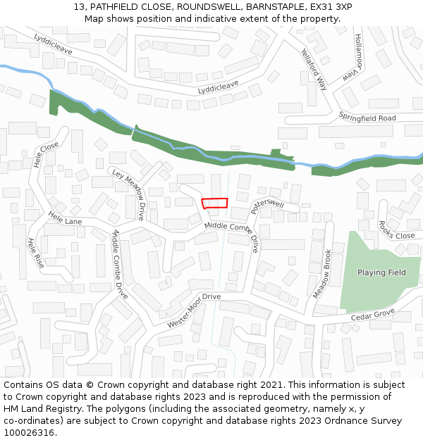 13, PATHFIELD CLOSE, ROUNDSWELL, BARNSTAPLE, EX31 3XP: Location map and indicative extent of plot