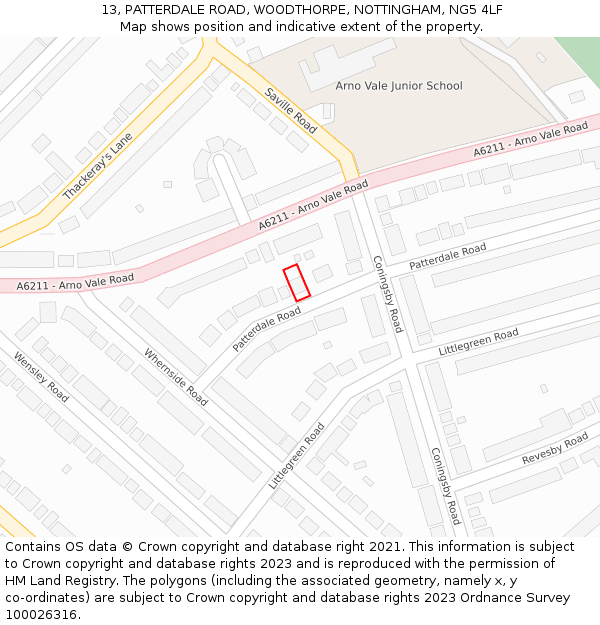 13, PATTERDALE ROAD, WOODTHORPE, NOTTINGHAM, NG5 4LF: Location map and indicative extent of plot