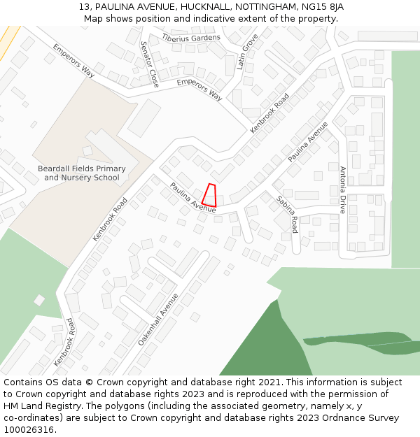 13, PAULINA AVENUE, HUCKNALL, NOTTINGHAM, NG15 8JA: Location map and indicative extent of plot