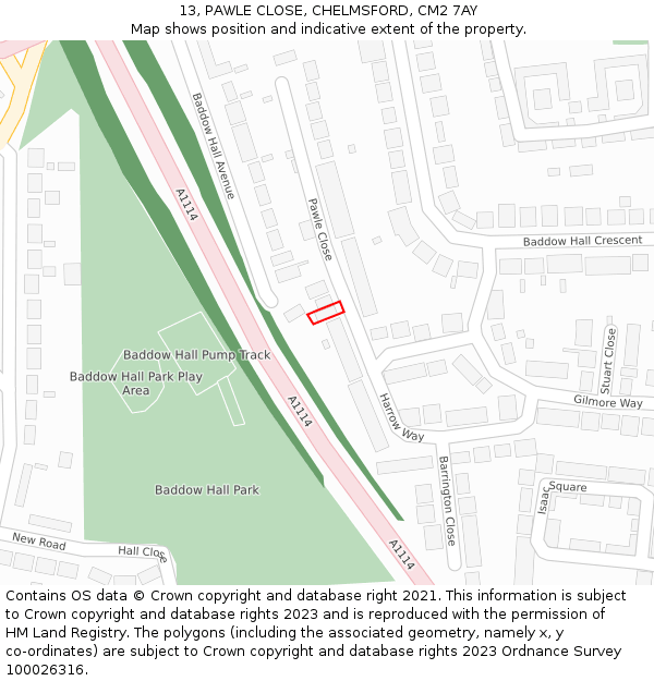 13, PAWLE CLOSE, CHELMSFORD, CM2 7AY: Location map and indicative extent of plot