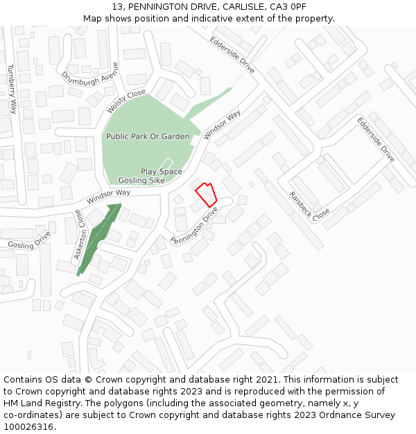 13, PENNINGTON DRIVE, CARLISLE, CA3 0PF: Location map and indicative extent of plot