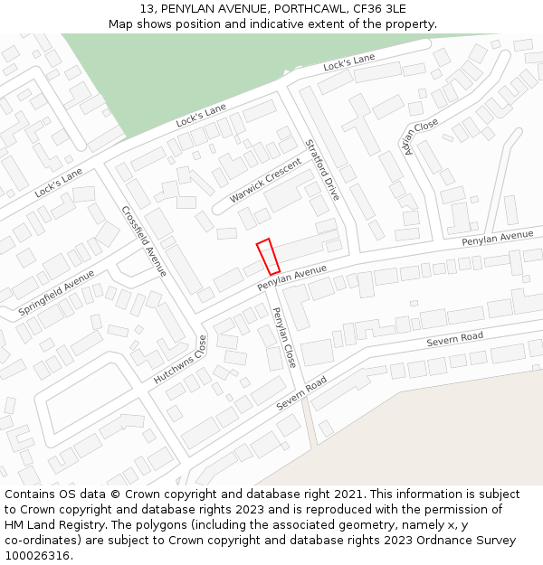 13, PENYLAN AVENUE, PORTHCAWL, CF36 3LE: Location map and indicative extent of plot