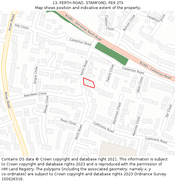 13, PERTH ROAD, STAMFORD, PE9 2TX: Location map and indicative extent of plot