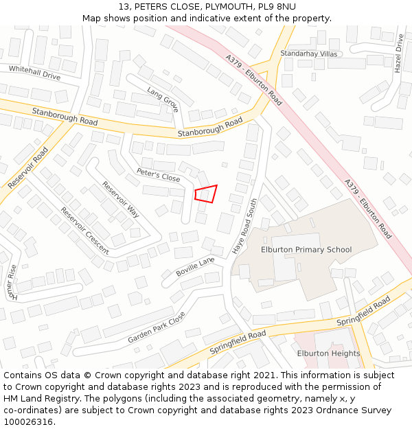 13, PETERS CLOSE, PLYMOUTH, PL9 8NU: Location map and indicative extent of plot