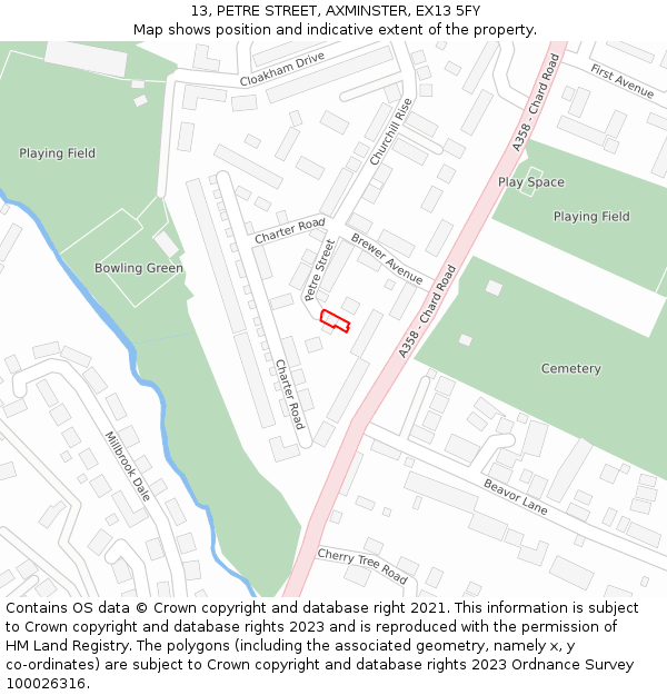 13, PETRE STREET, AXMINSTER, EX13 5FY: Location map and indicative extent of plot