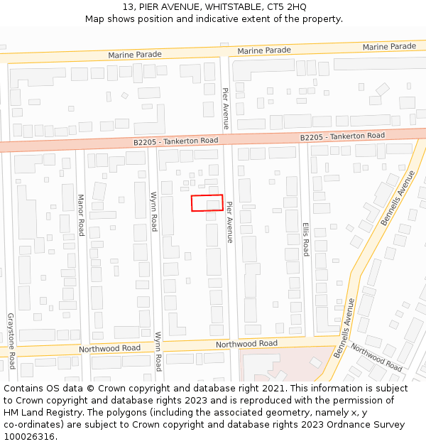 13, PIER AVENUE, WHITSTABLE, CT5 2HQ: Location map and indicative extent of plot