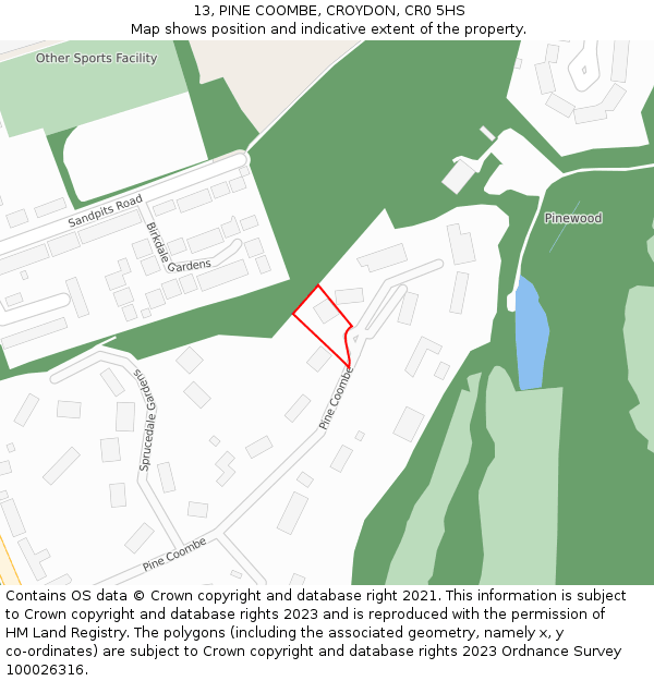 13, PINE COOMBE, CROYDON, CR0 5HS: Location map and indicative extent of plot