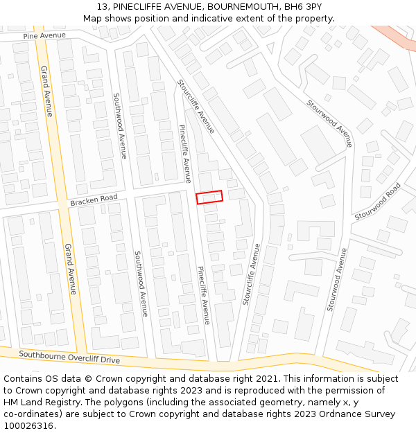13, PINECLIFFE AVENUE, BOURNEMOUTH, BH6 3PY: Location map and indicative extent of plot