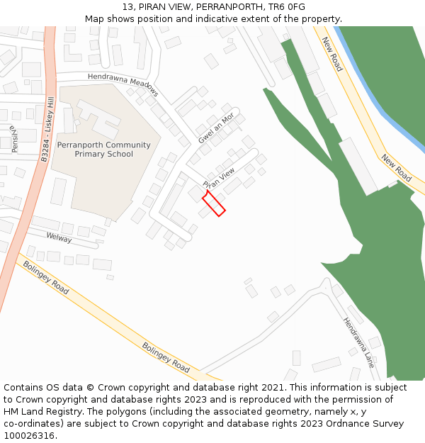 13, PIRAN VIEW, PERRANPORTH, TR6 0FG: Location map and indicative extent of plot