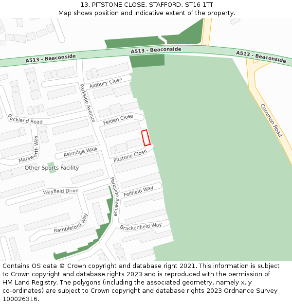 13, PITSTONE CLOSE, STAFFORD, ST16 1TT: Location map and indicative extent of plot
