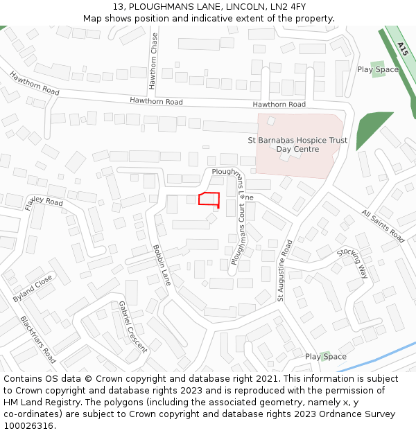 13, PLOUGHMANS LANE, LINCOLN, LN2 4FY: Location map and indicative extent of plot