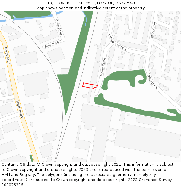 13, PLOVER CLOSE, YATE, BRISTOL, BS37 5XU: Location map and indicative extent of plot