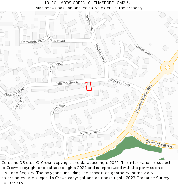 13, POLLARDS GREEN, CHELMSFORD, CM2 6UH: Location map and indicative extent of plot
