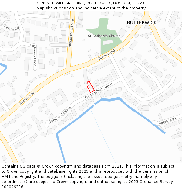 13, PRINCE WILLIAM DRIVE, BUTTERWICK, BOSTON, PE22 0JG: Location map and indicative extent of plot