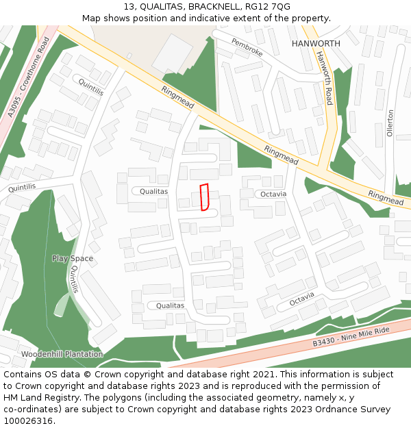 13, QUALITAS, BRACKNELL, RG12 7QG: Location map and indicative extent of plot
