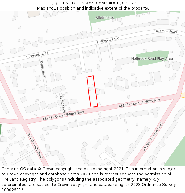 13, QUEEN EDITHS WAY, CAMBRIDGE, CB1 7PH: Location map and indicative extent of plot