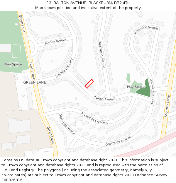 13, RAILTON AVENUE, BLACKBURN, BB2 4TH: Location map and indicative extent of plot