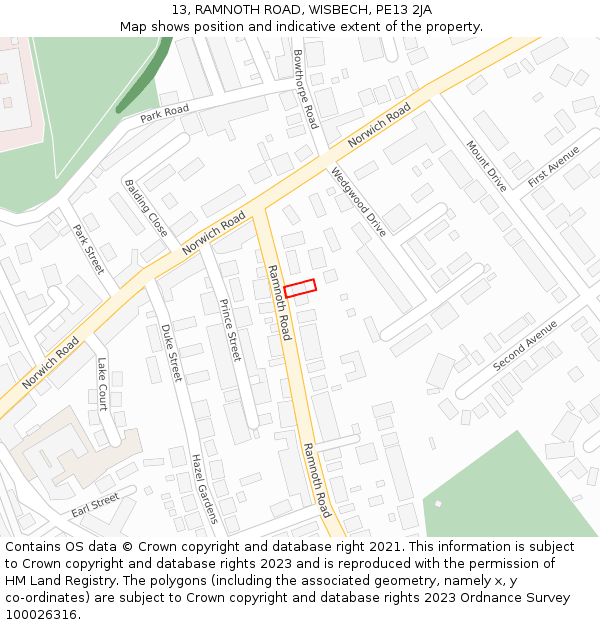 13, RAMNOTH ROAD, WISBECH, PE13 2JA: Location map and indicative extent of plot