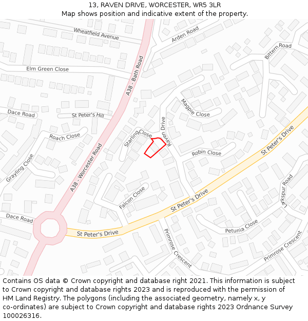 13, RAVEN DRIVE, WORCESTER, WR5 3LR: Location map and indicative extent of plot