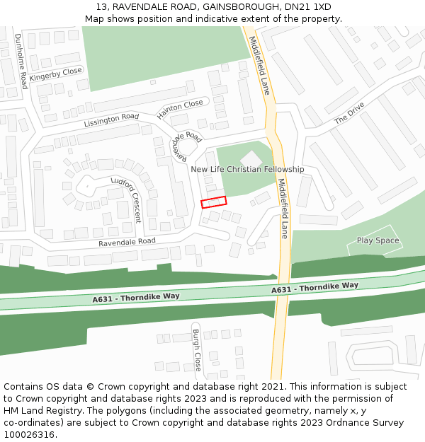 13, RAVENDALE ROAD, GAINSBOROUGH, DN21 1XD: Location map and indicative extent of plot