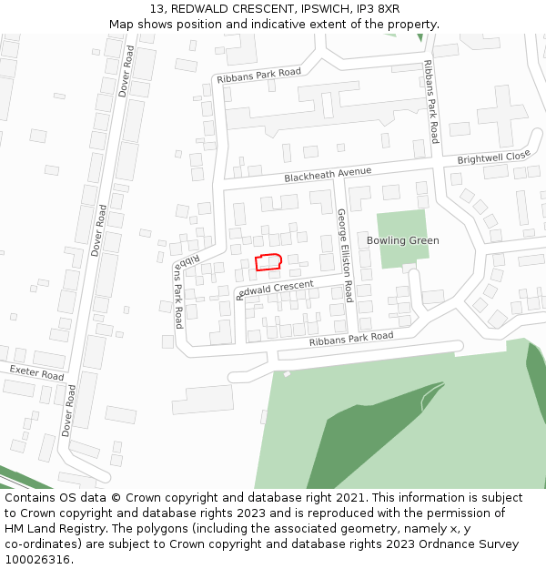 13, REDWALD CRESCENT, IPSWICH, IP3 8XR: Location map and indicative extent of plot