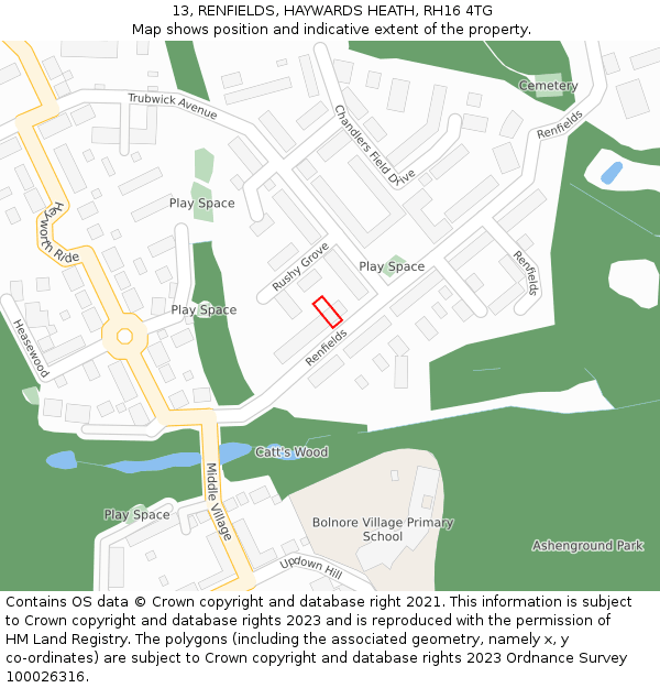 13, RENFIELDS, HAYWARDS HEATH, RH16 4TG: Location map and indicative extent of plot
