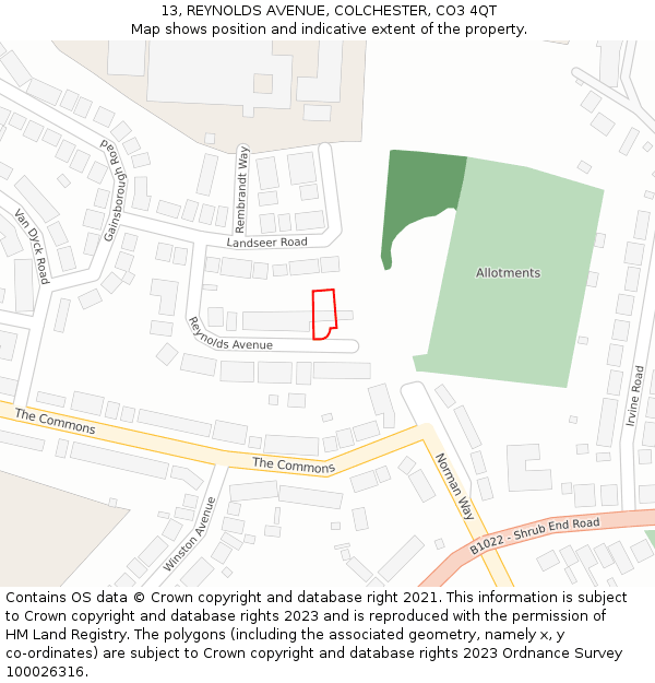 13, REYNOLDS AVENUE, COLCHESTER, CO3 4QT: Location map and indicative extent of plot
