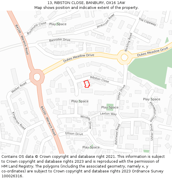 13, RIBSTON CLOSE, BANBURY, OX16 1AW: Location map and indicative extent of plot