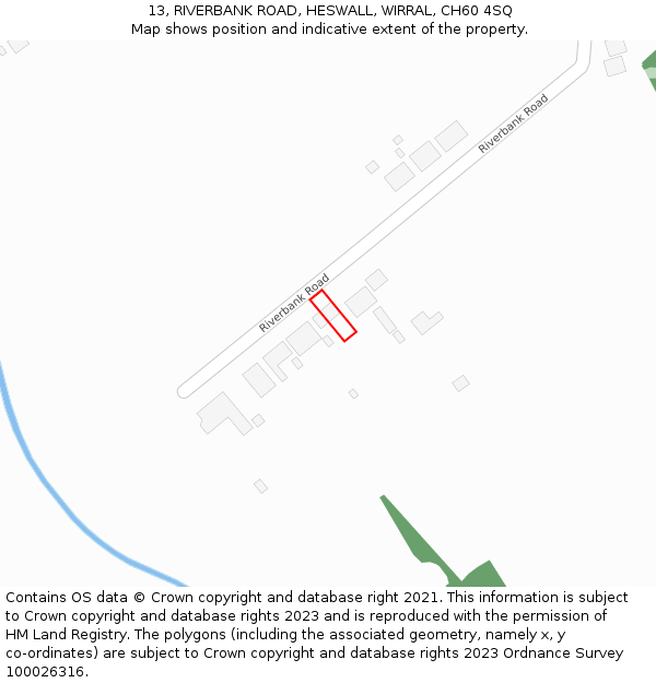 13, RIVERBANK ROAD, HESWALL, WIRRAL, CH60 4SQ: Location map and indicative extent of plot