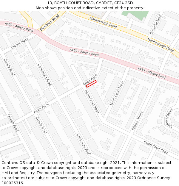 13, ROATH COURT ROAD, CARDIFF, CF24 3SD: Location map and indicative extent of plot