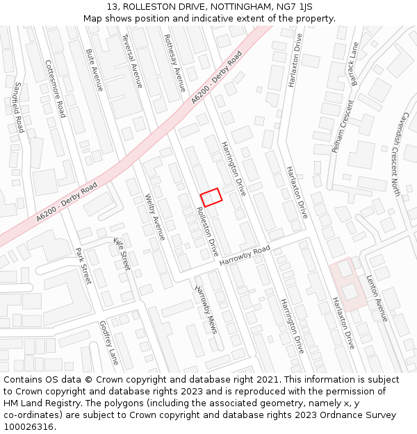 13, ROLLESTON DRIVE, NOTTINGHAM, NG7 1JS: Location map and indicative extent of plot