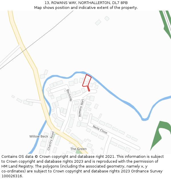 13, ROWANS WAY, NORTHALLERTON, DL7 8PB: Location map and indicative extent of plot