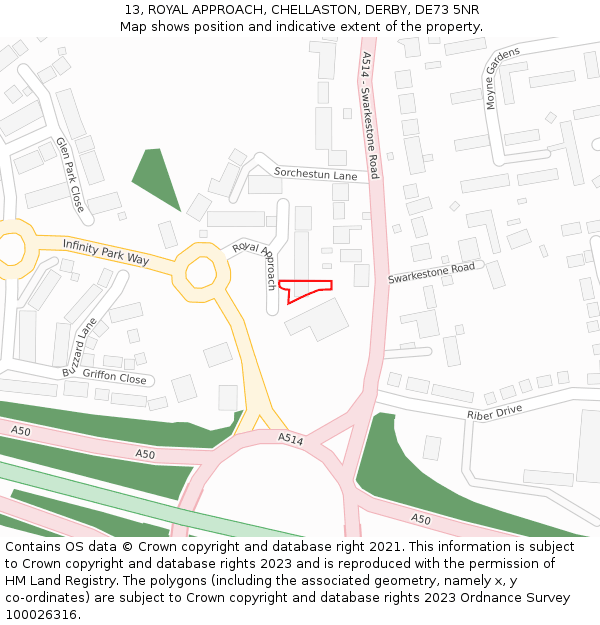 13, ROYAL APPROACH, CHELLASTON, DERBY, DE73 5NR: Location map and indicative extent of plot