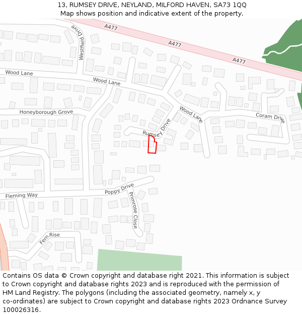 13, RUMSEY DRIVE, NEYLAND, MILFORD HAVEN, SA73 1QQ: Location map and indicative extent of plot