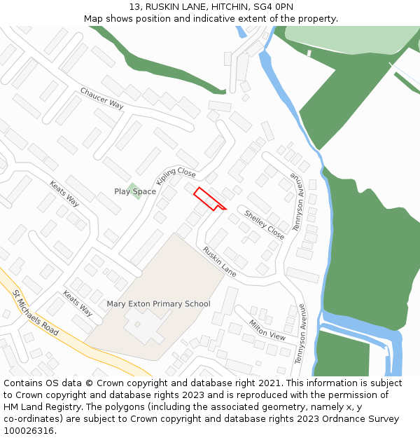 13, RUSKIN LANE, HITCHIN, SG4 0PN: Location map and indicative extent of plot