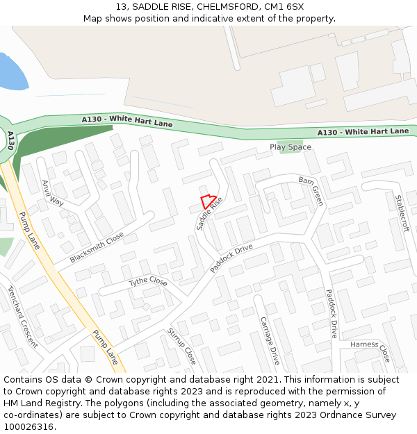 13, SADDLE RISE, CHELMSFORD, CM1 6SX: Location map and indicative extent of plot
